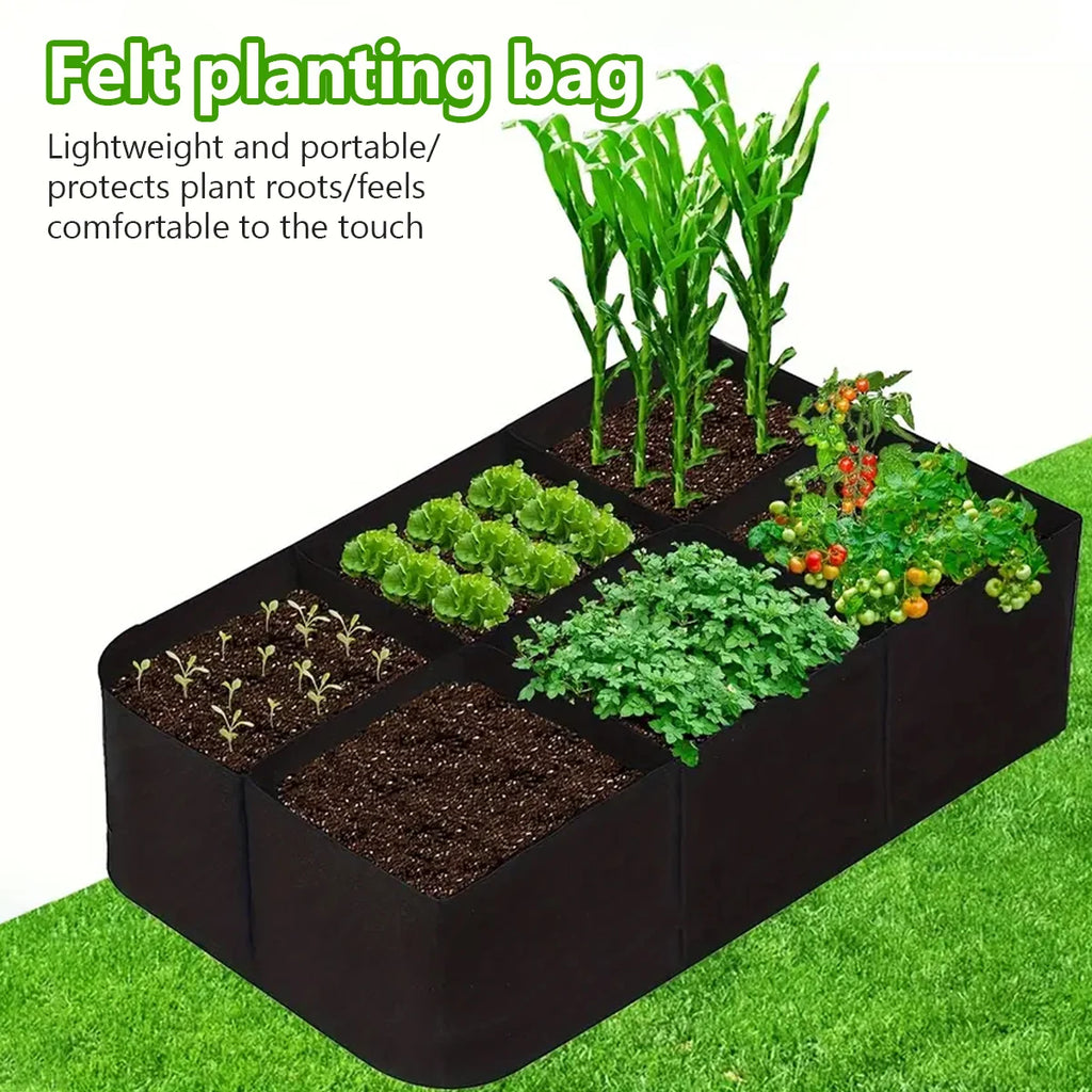 8 Grids Garden Rectangular Planting Bed Fabric Raised Flower Vegetable Nutrient Grow Bags Square Felt Garden Plant Growing Pots