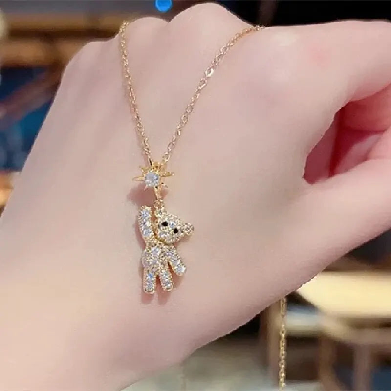 1 Pcs Light Luxury Cool Wind Animal Series Goldplated Copper Pendant With Stainless Steel Chain Combination Necklace