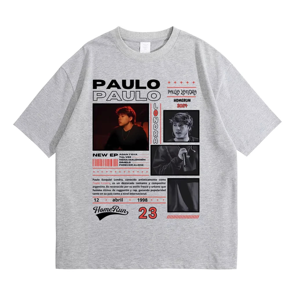Trend Rapper Paulo Londra Homerun Album T-shirts Mens Women Fashion Hip Hop Oversized T Shirt Casual Cotton Short Sleeve T-shirt