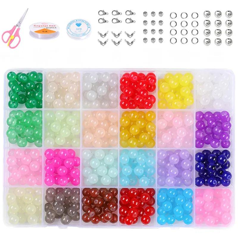480Pcs Crystal Beads Bracelets Making Kit 24 Colors 8mm Jewelry Making Round Glass Cataclastic Lineation Beads Kit for Beginners