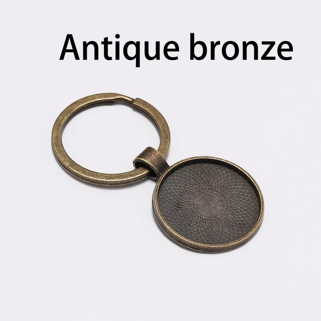 5pcs/lot Keychain With Pendant Bezel Blank Fit 25mm Cameo Glass Cabochon Base Setting DIY Keychain Key ring Supplies For Jewelry