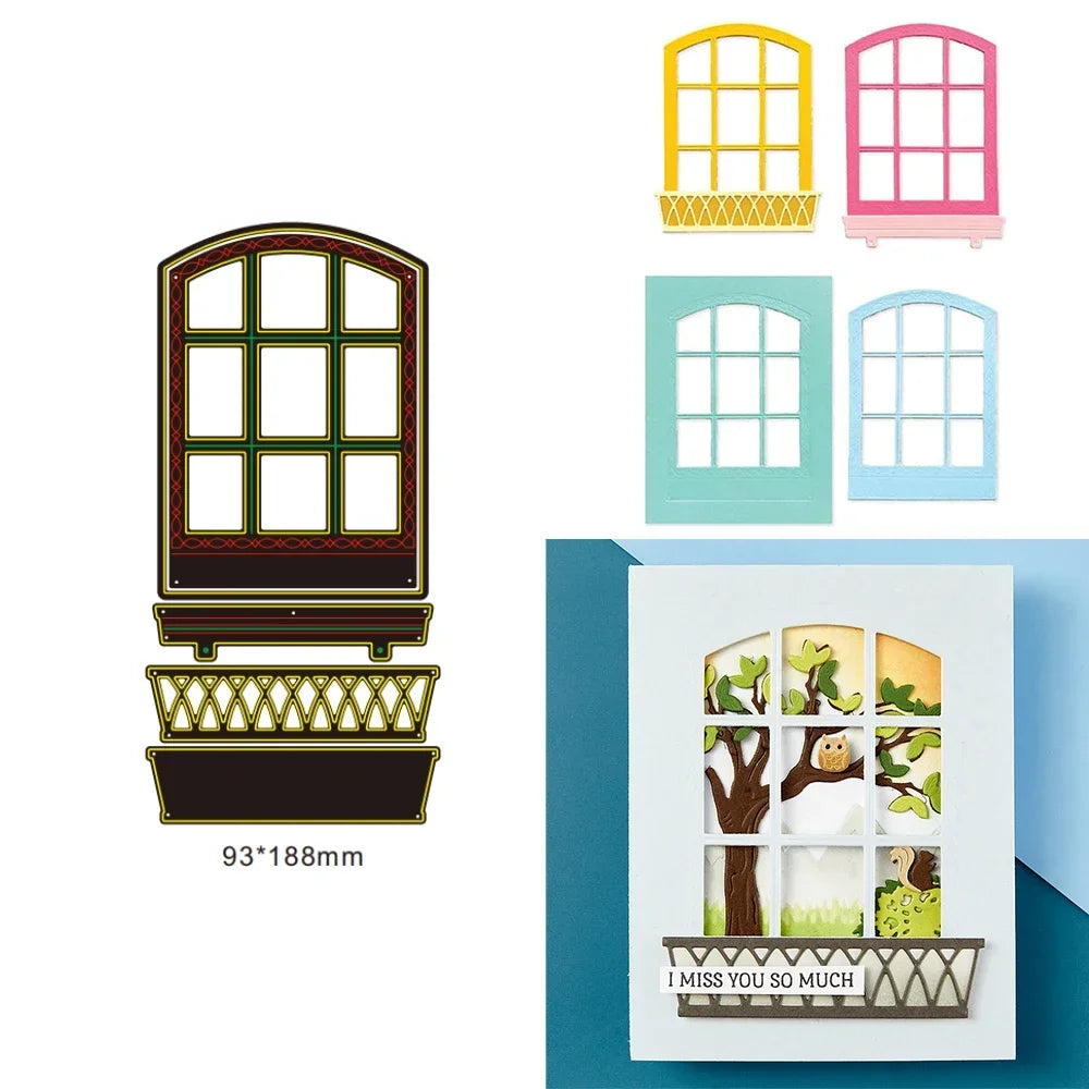 Metal Cutting Dies Window Fence Frame Potted Plant Tree Sun Moon Cloud Die for DIY Scrapbooking Album Decorative Paper Craft