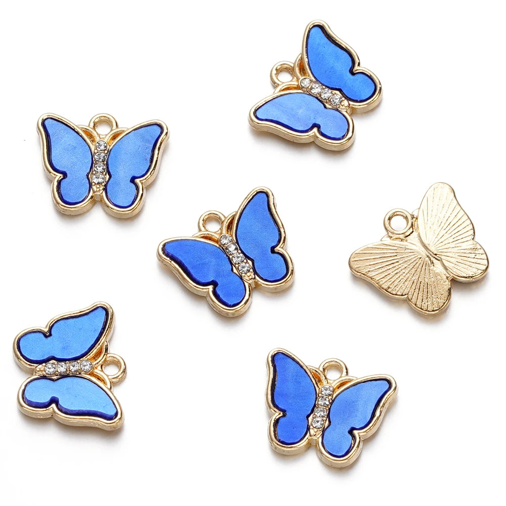 10pcs Alloy Rhinestone Imitation Shell Butterfly Pendant Color Necklace Charms For Necklace Bracelet DIY Jewelry Making Findings