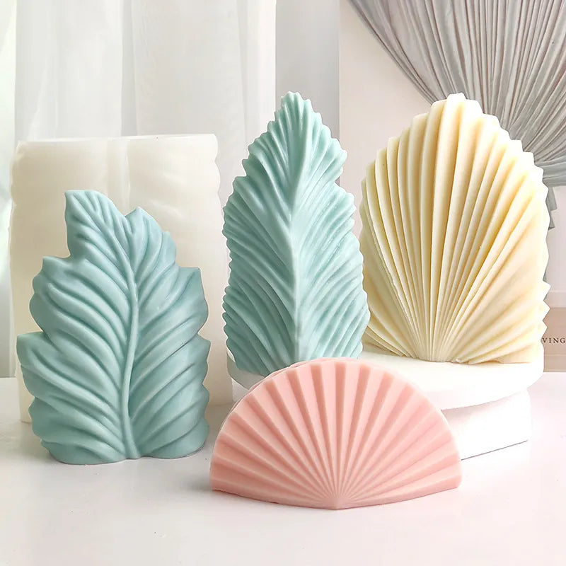 DIY Silicone Candle Mold Leaf Scented Candle Making Resin Molds Geometric Large Scallop Candle Soap Plaster Wax Mold Home Decor