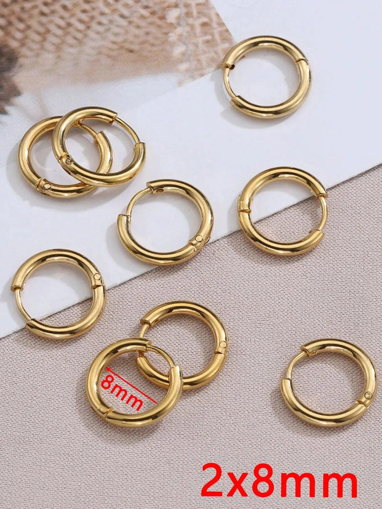 10pcs Gold Color Stainless Steel Ear Hoop Earrings Women Earrings Men Punk Hiphop Gift Fashion Jewelry Piercing Accessories