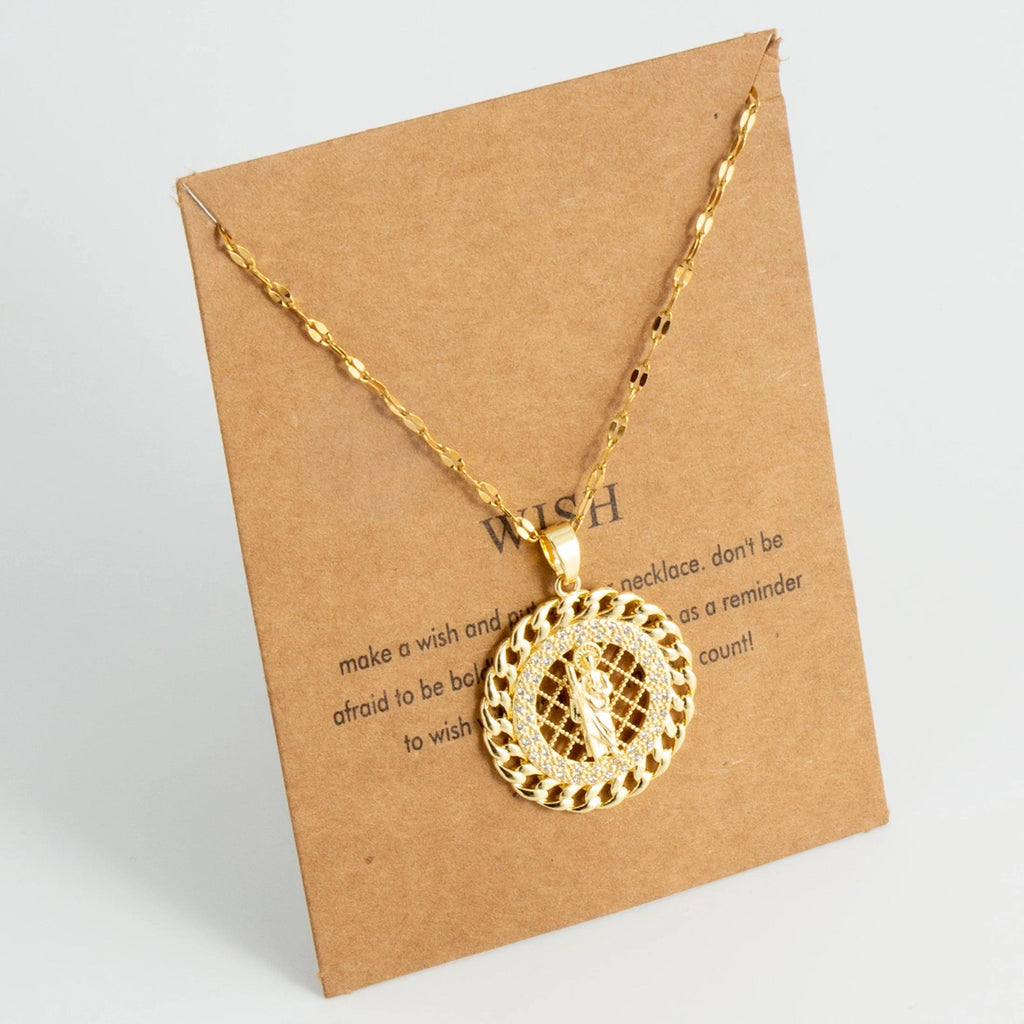 Oval round plaque inlaid with zircon religious pendant for women's party stainless steel Virgin Mary jewelry gift necklace