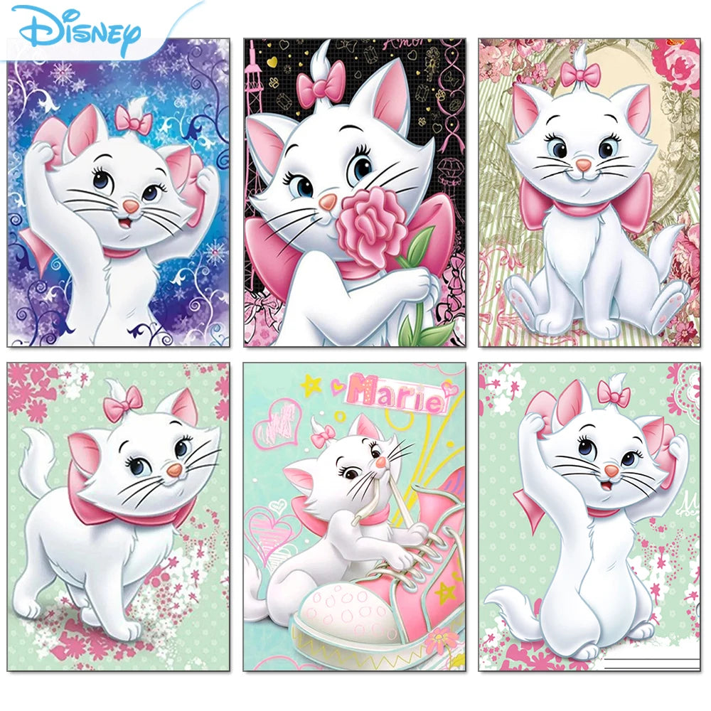 5D Diy Diamond Painting Cartoon Full Round Rhinestone Mosaic Embroidery Cross Stitch Kits Aristocats Marie Cat Home Decoration