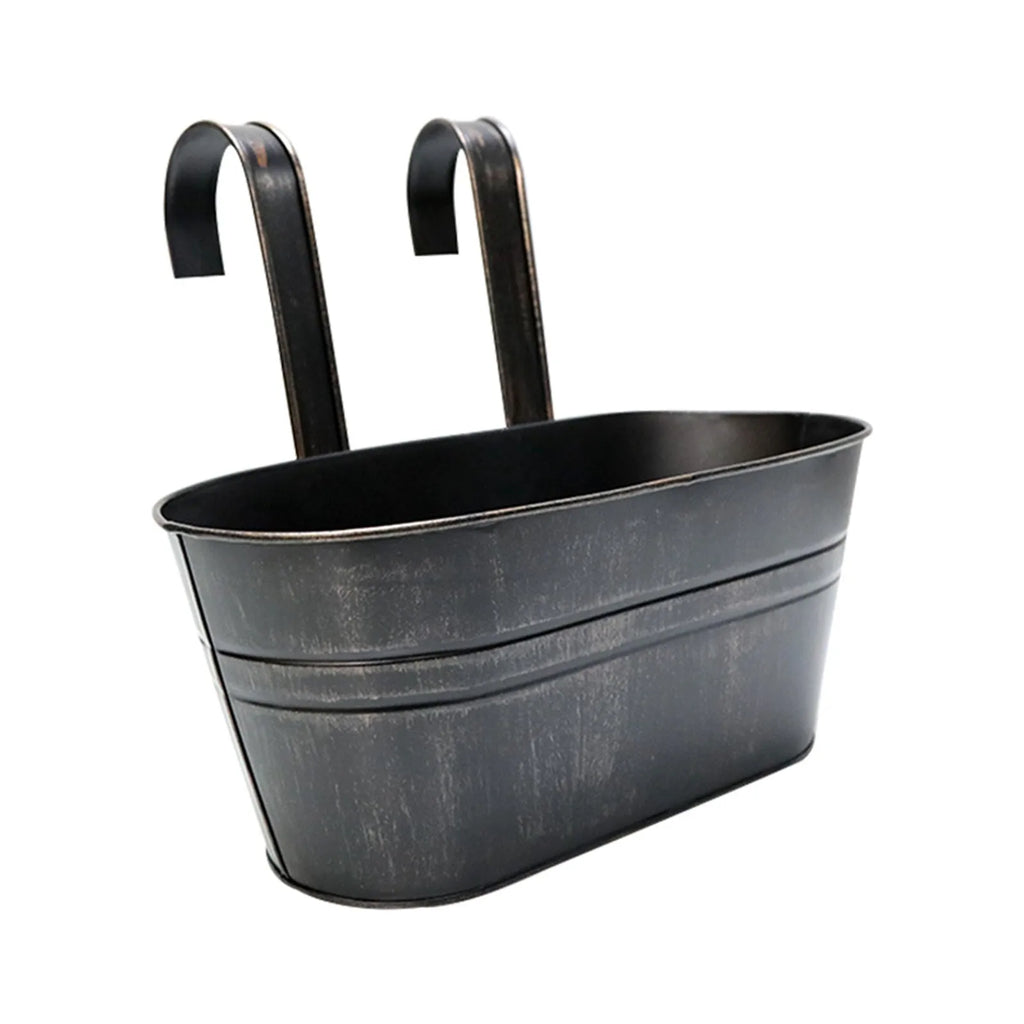 Outdoor Plants Planter Black Metal Iron Hanging Flower Pots Decks Railings Fence Buckets Modern Boho Style Wall Mount Window Box