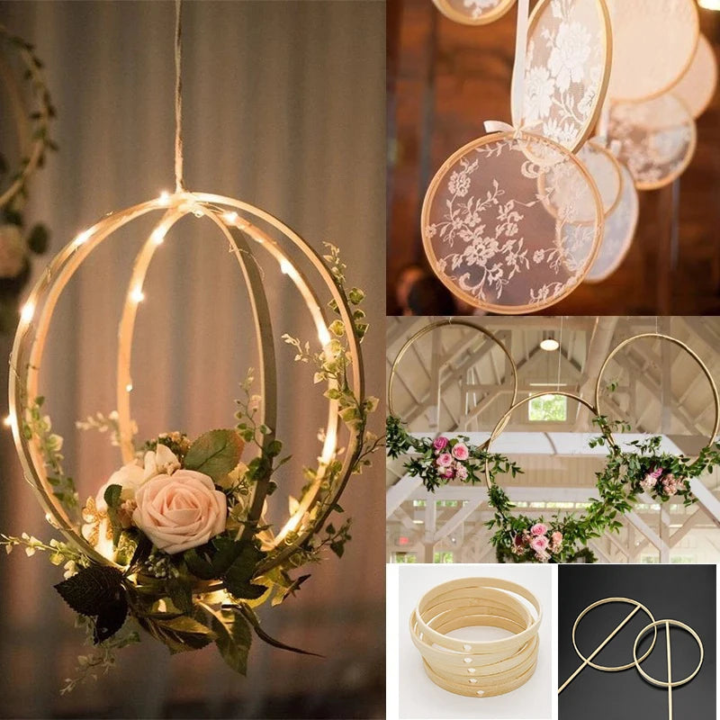 10-26cm Bamboo Ring DIY Handmade Catcher Embroidery Wreath Circle Hoop Home Decor Bamboo Ring Wooden Circle Wedding Decoration