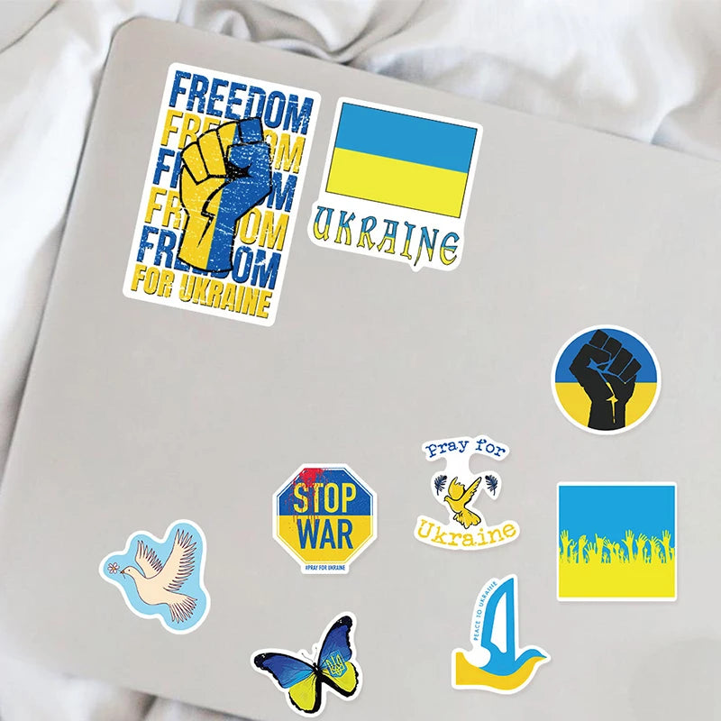 50Pcs Blue Yellow Ukraine Stickers Ukraine National Flag Stickers Suitcase Luggage Laptop Skateboard Kids Stickers Gift Toy