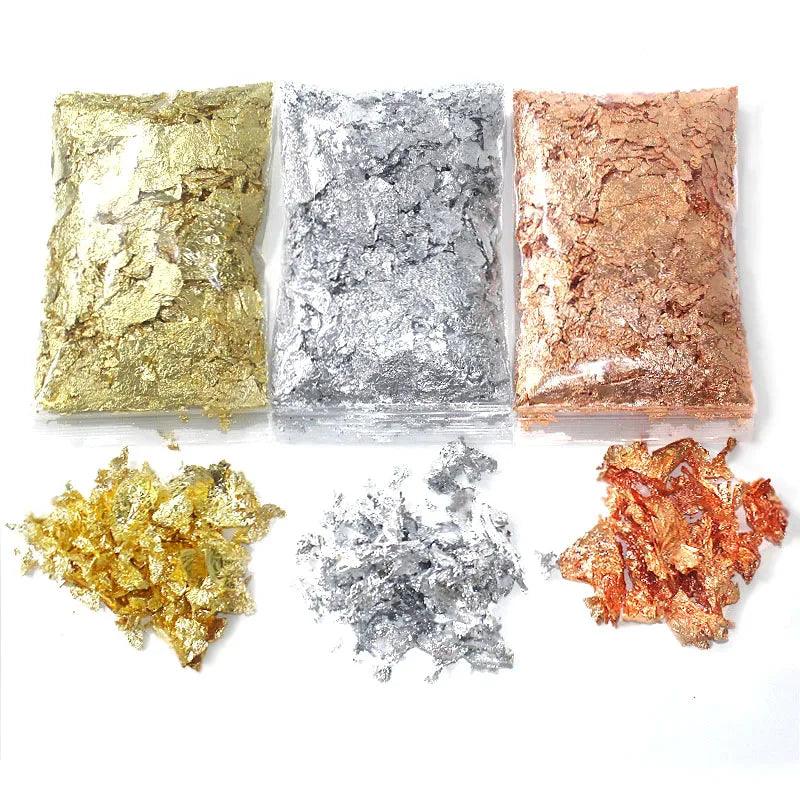 Imitation Gold Sliver Copper Foil Sequins Glitter Craft Paper Shiny Gold Leaf Flake Foil DIY Candle Resin Making Nail Art Decor - Winord