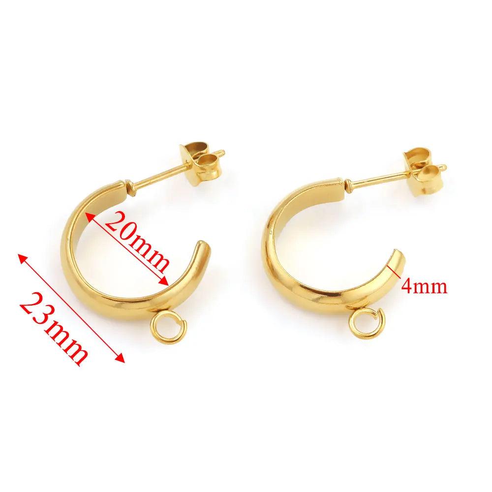 10pcs Stainless Steel Chunky Hoop Earrings Open C Shape Earring with Loop Round Ear Post for DIY Jewelry Making Accessories