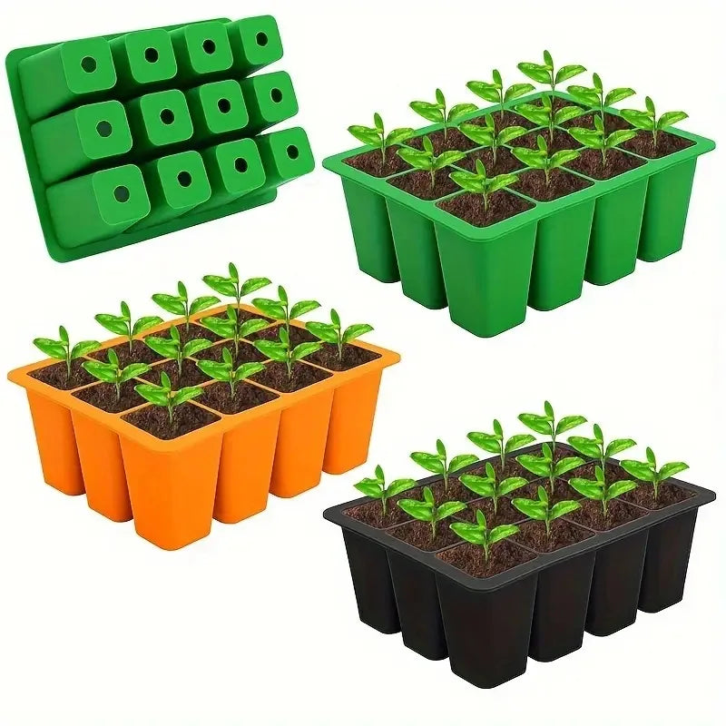 Reusable Seed Starting tray Germination Plant Nursery Seeding Starter Growing Trays Silicone Seed Starting Trays  with 12 Cells