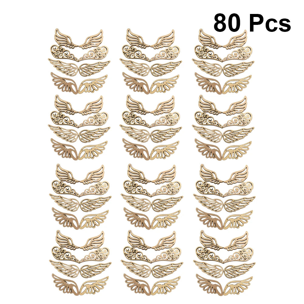 80pcs Angel Wings Wooden Patches Adorable No Hole Wood Chips Creative Angel Wings Wood Chips DIY Accessories For Crafts