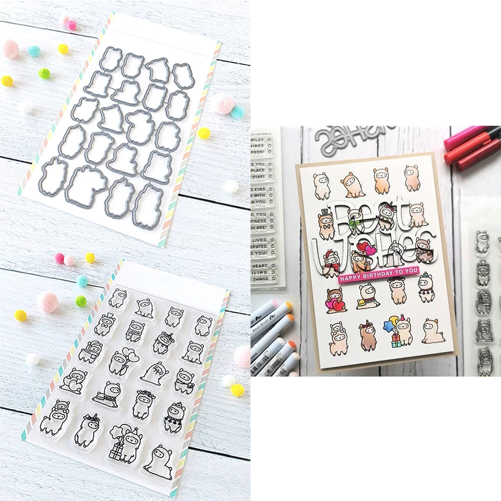 Mini Panda Bunny Koala Animal Outline Metal Cutting Dies Clear Stamps for DIY Easter Day Decor Paper Cards