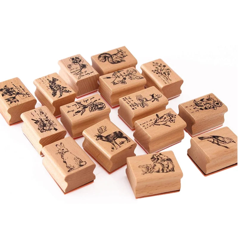 Forest World Cute Animals Flowers Plants DIY Wooden Rubber Stamps for Scrapbooking Decoration