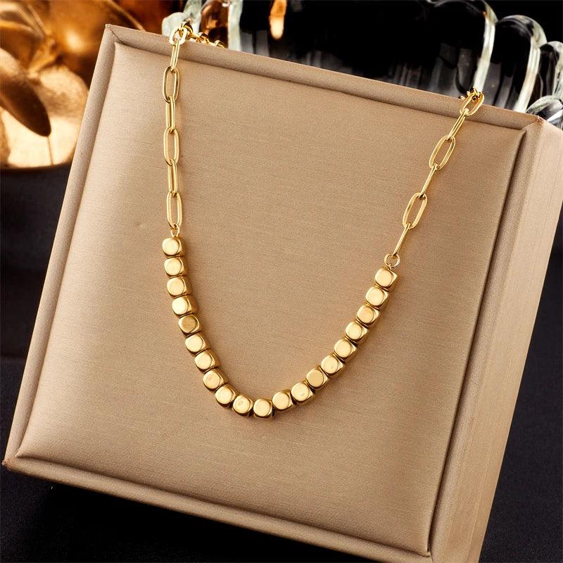 DIEYURO 316L Stainless Steel Geometric Ball Beads Pearl Chain Necklace For Women New Punk Girls Thick Choker Jewelry Party Gifts