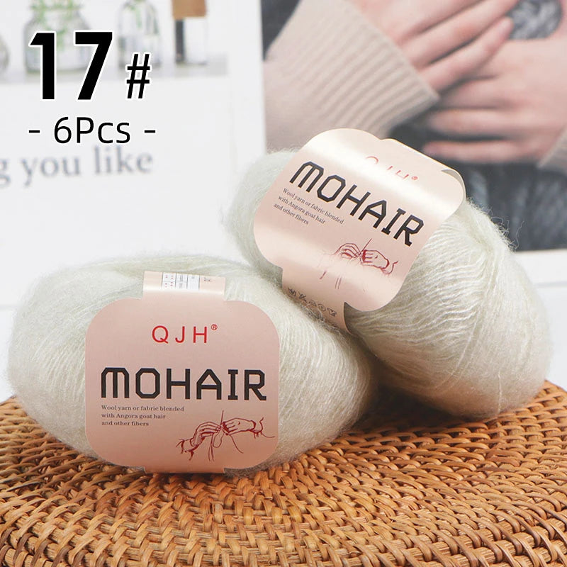 6PCS Soft Mohair Yarn Knitting Angora Yarn for DIY Projects Fluffy Lace Yarn for Sweaters Scarves and Shawls 25g Each
