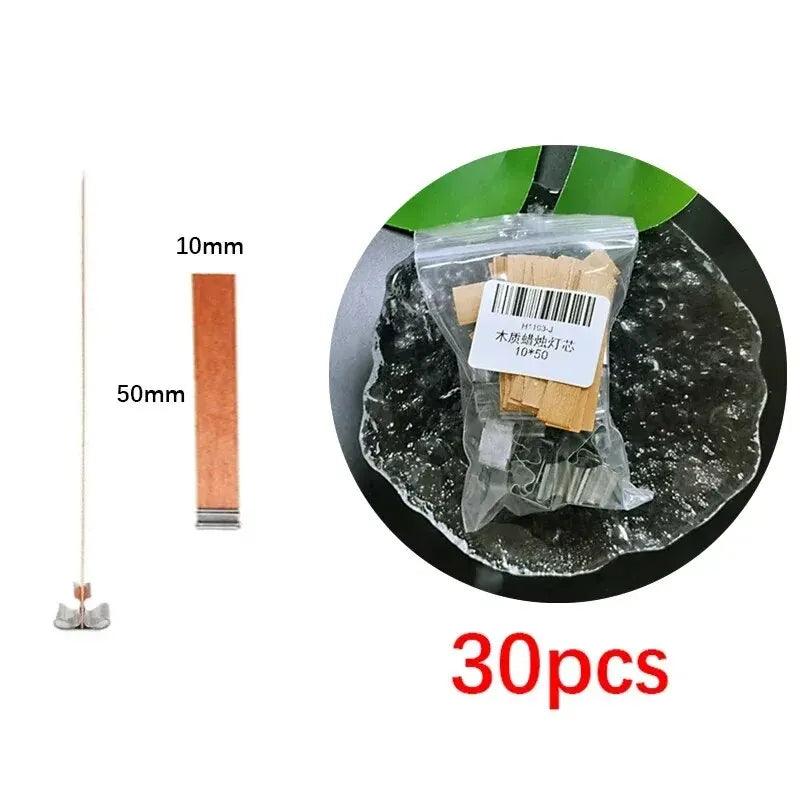 30pcs High Quality Wooden Candle Wick With Clip Base Craft Wicker Paraffin Beeswax Burning Smokeless Wick Candle Making Supplies