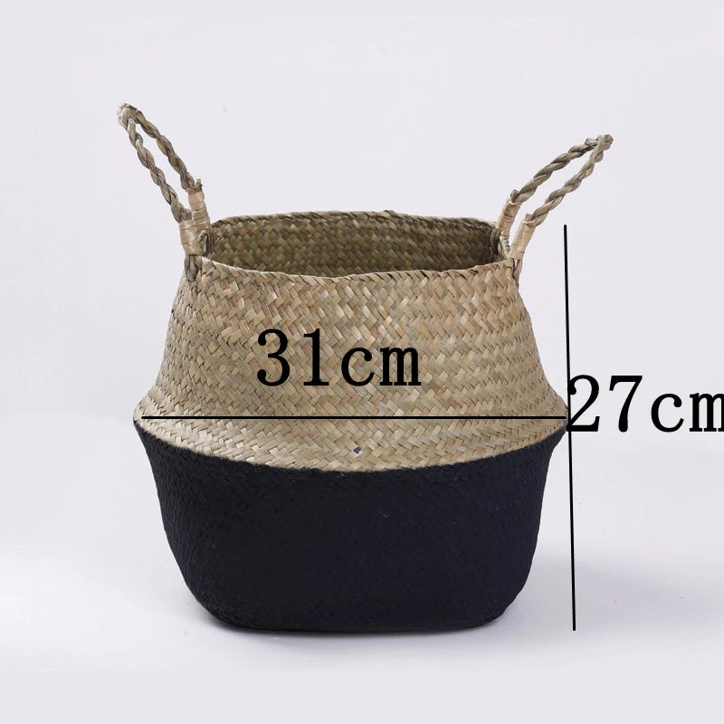 Nordic style flower pot woven seagrass basket household goods straw storage basket folding straw flower basket