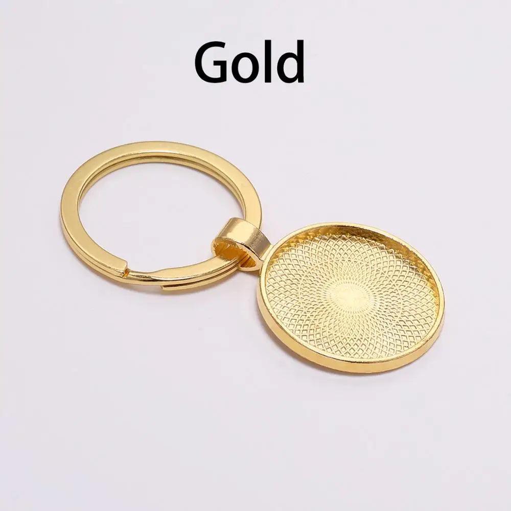 5pcs/lot Keychain With Pendant Bezel Blank Fit 25mm Cameo Glass Cabochon Base Setting DIY Keychain Key ring Supplies For Jewelry