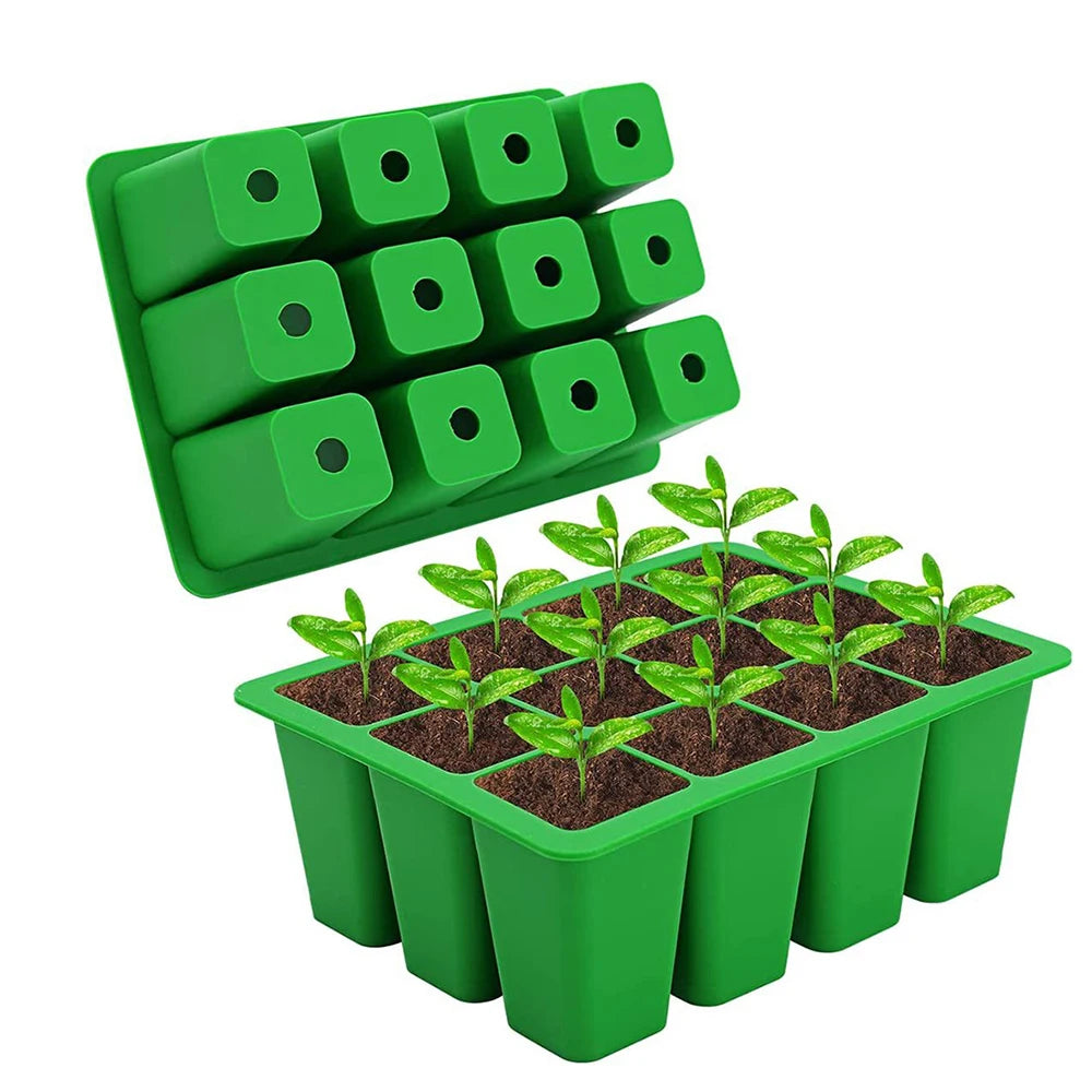 Reusable Seed Starting tray Germination Plant Nursery Seeding Starter Growing Trays Silicone Seed Starting Trays  with 12 Cells
