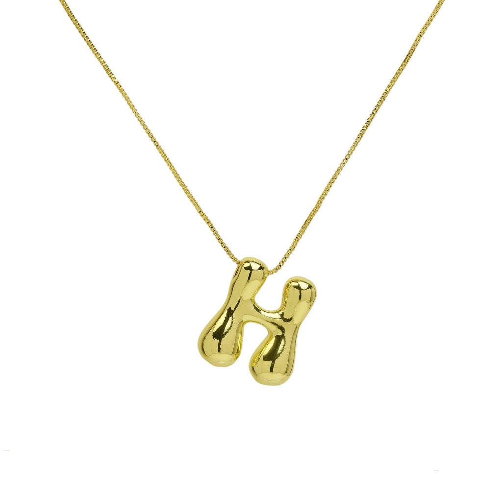 Trendy Gold Plated 18K Chunky Balloon Bubble Initial Letters Pendant Stainless Steel Choker Necklaces for Women Customized Chain