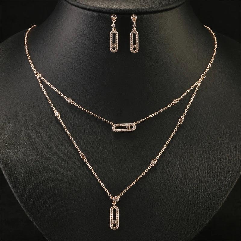 Luxury Silver-color AAA Zircon Choker Two-Layers Necklace Simple Shiny Pendants For Women Fine Jewelry