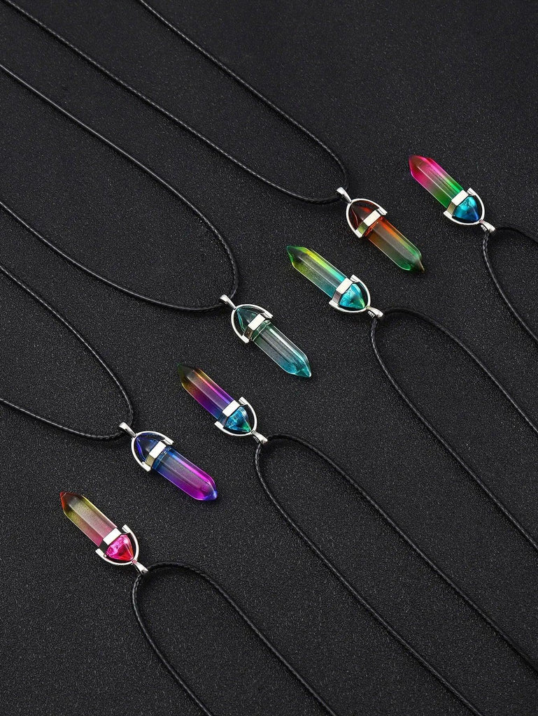 7PCS/A Set of Fashion Simple Crystal Hexagonal Column Necklaces, Healing Crystals, Women's Necklaces, and Men's Necklace