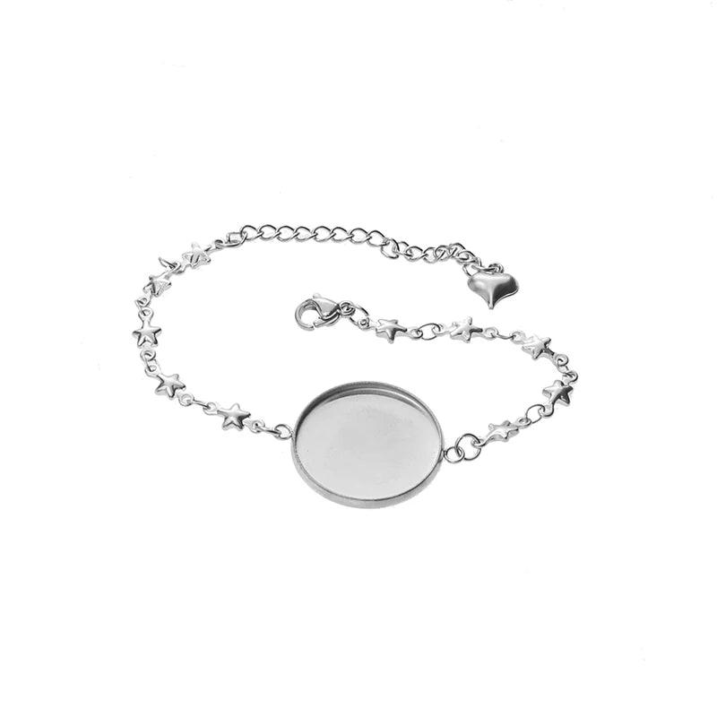 5pcs Stainless Steel Bracelet Blank Base Round Cabochon Cameo Bezel  for Bangles DIY Jewelry Making Supplies
