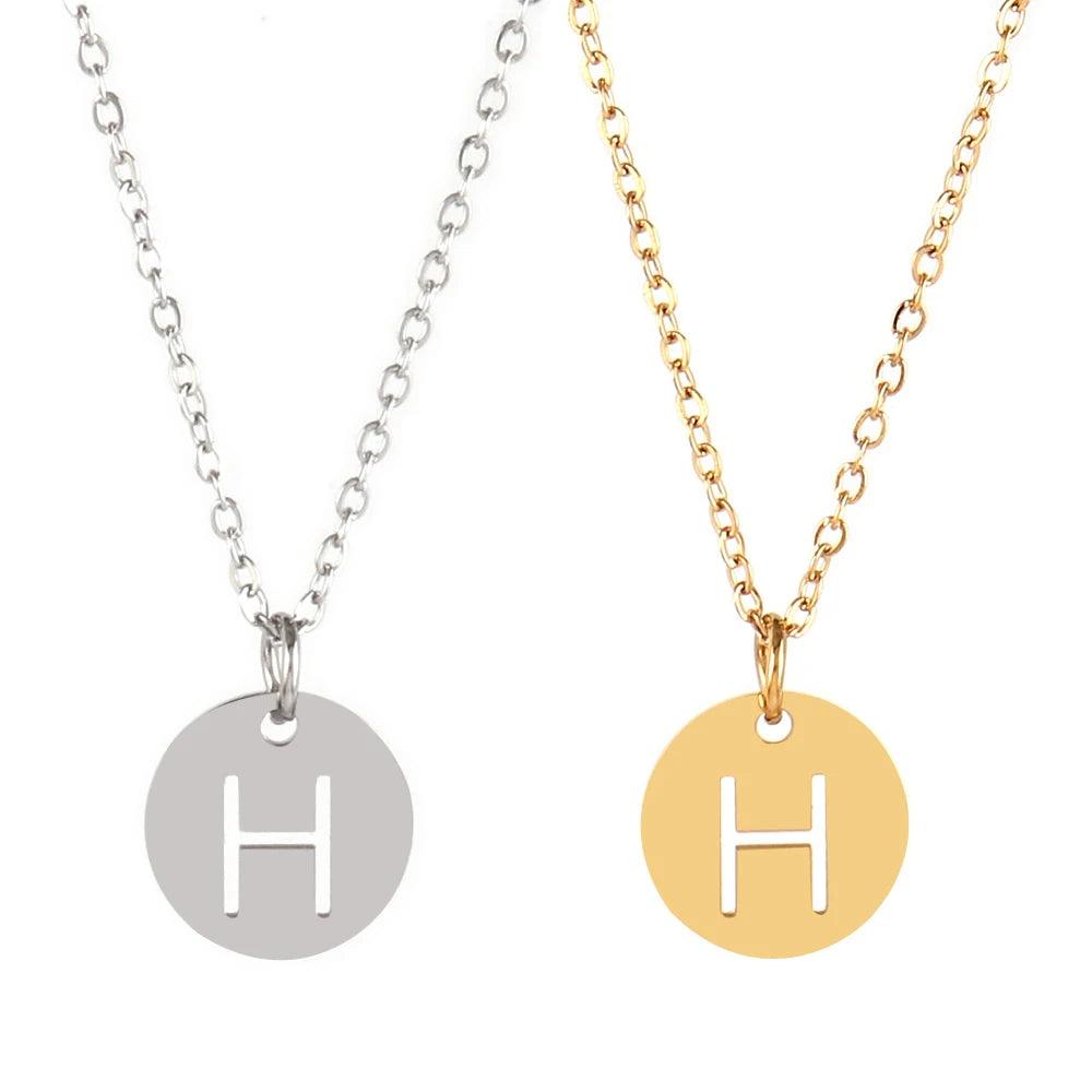 Stainless Steel A-Z 26 Initials Name Necklace Alphabet Round Pendant Letter Necklaces For Women Choker Jewelry Gifts Wholesale