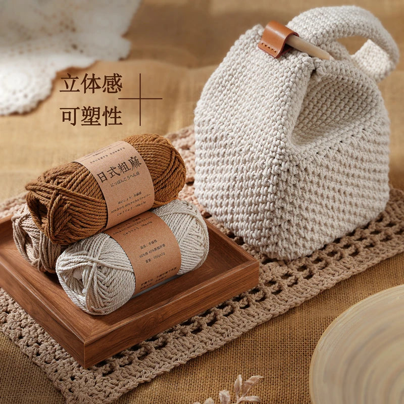 100G Japanese-style Coarse Linen Hook Hat Thread Anti-pilling High Tenacity Yarn  for Hand Crocheting Bag