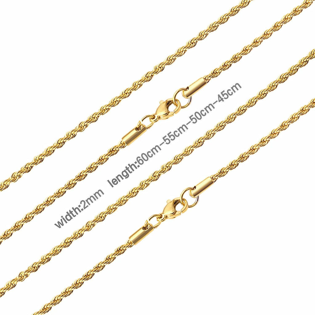 LUXUSTEEL 2/3/4/5mm Rope Chain Necklace Stainless Steel For Women Men Never Fade Waterproof Twist Choker Silver Tone Gold Color