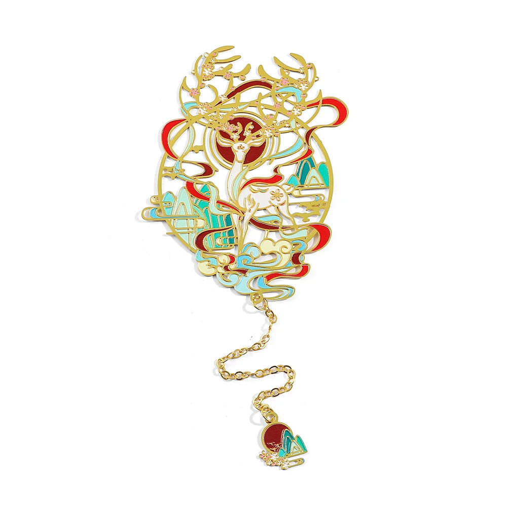 Chinese Style Brass Bookmark Tassel Pendant Retro Badge Book Clip Metal Pagination Mark Student Gift Stationery Office Supplies