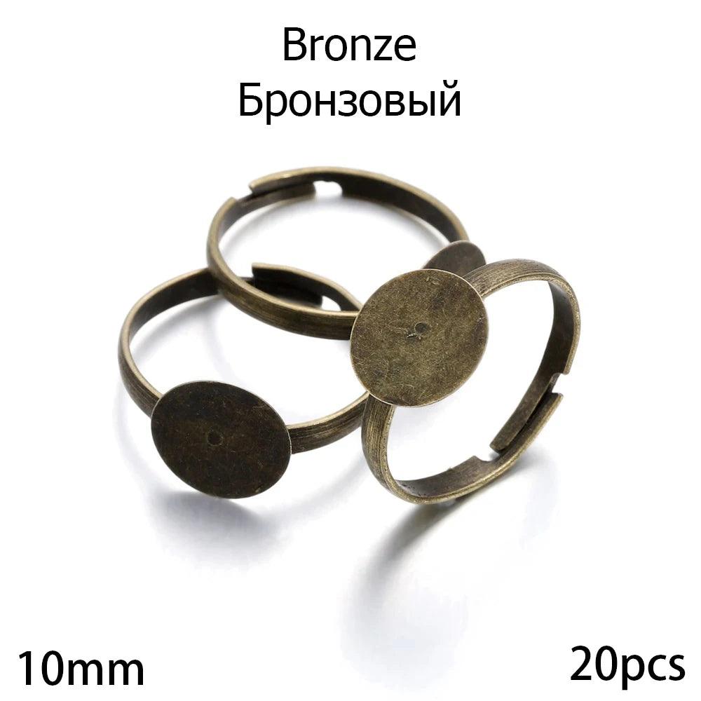 20-40Pcs/lot 7-10mm Metal Adjustable Blank Rings Setting For DIY Handmade Ring Jewelry Making Finding Supplies Accessories