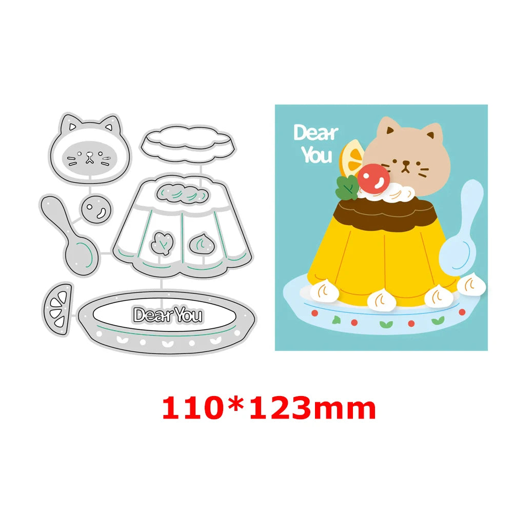 Cat Rabbit Bear Cake Pudding Drink Metal Cutting Dies for DIY Scrapbooking Paper Crafting