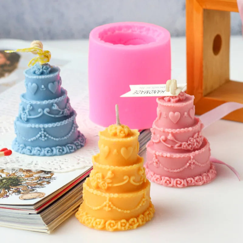 Three Layer Cake Silicone Candle Mold DIY Soap Resin Plaster Mould Dessert Chocolate Ice Making Set Wedding Decor Birthday Gifts