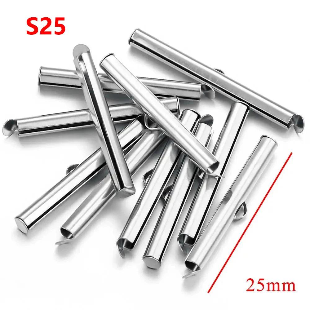 20pcs Stainless Steel Gold Plated Crimp End Beads Slide Chain Clasp Tube Slider Connector for DIY Bracelet Crafts Jewelry Making