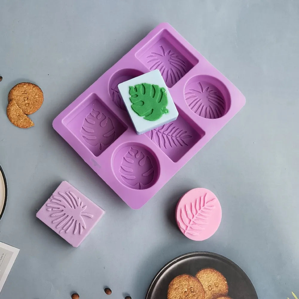 6 Cavity Oval Square Soap Mold Silicone Handmade Craft Soap Making Mold Various Plant Leaves Soap For Bathing Tools