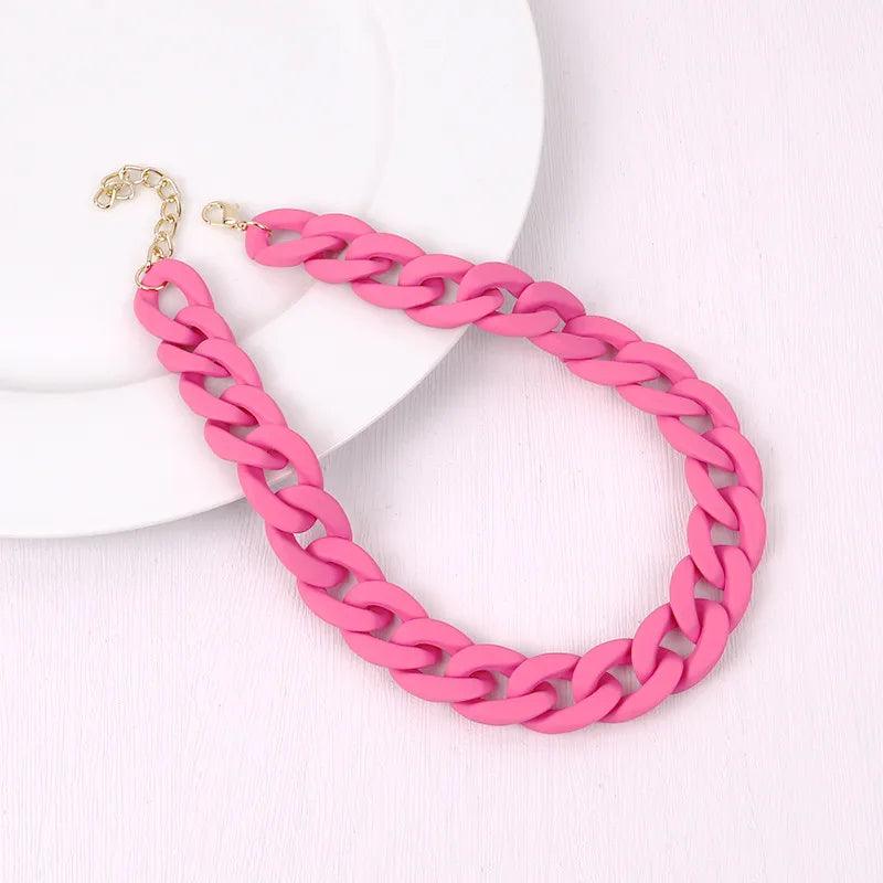 FishSheep Fashion Colorful Acrylic Matte Chain Choker Necklace for Women Statement Resin Wide Chain Collar Neck Jewelry 2024 New