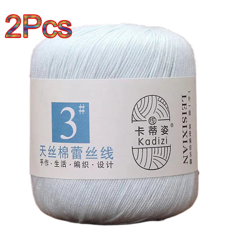 100% Mercerized Cotton Lace Yarn Threads for Crochet and Knitting - 2Pcs Embroidery Craft Set