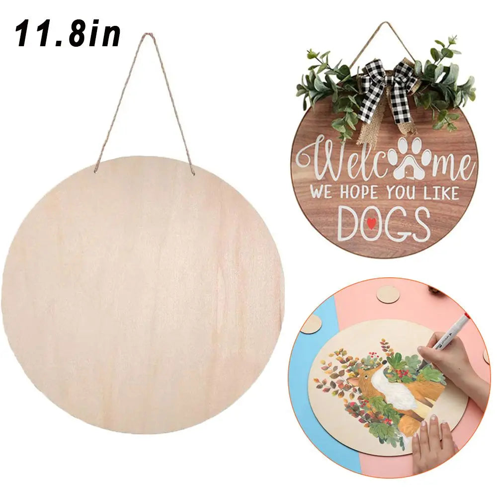 Merry Christmas 11.8in Round Unfinished Wood Pieces with Hole Wood Circles Blank Plaque for DIY