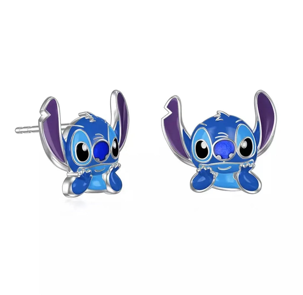 Blue Cartoon Heart Stitch Necklace Earrings Silver Plated Pendant Inspired Gifts Ohana Family Jewelry for Women Girls