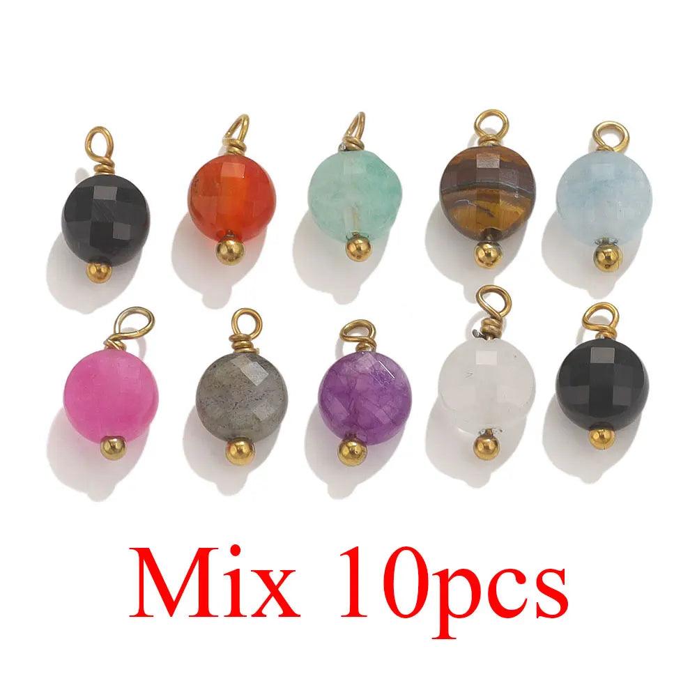 10pcs Stainless Steel Natural Stone Cahrms For Earring Bracelets DIY Handmade Pendants Jewelry Making Dangles Findings Material