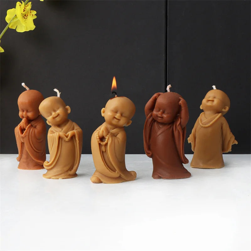 Cute Little Monk Silicone Mold DIY Handmade 3D Buddha Gypsum Form Novice Monk Shape Clay Candle Making Mould Crafts Decoration