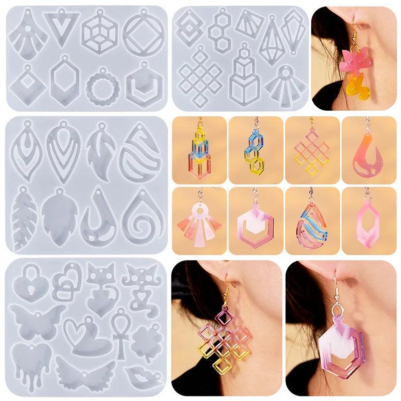 Hollow Out Earring Pendant Crystal Epoxy Resin Silicone Mold Geometric Butterfly Leaf Shape Resin Mold Jewelry Earring Pendant