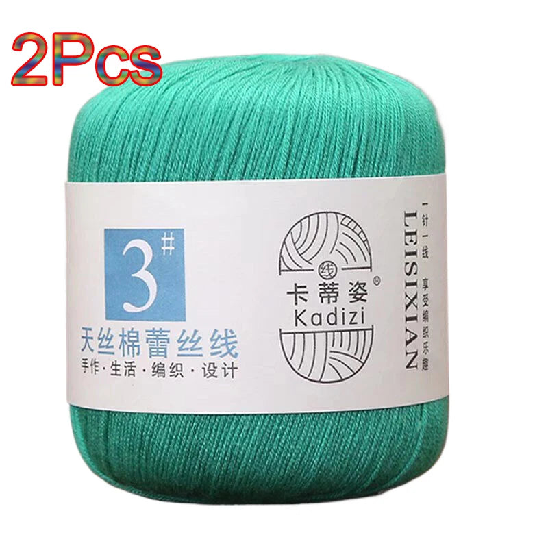 100% Mercerized Cotton Lace Yarn Threads for Crochet and Knitting - 2Pcs Embroidery Craft Set