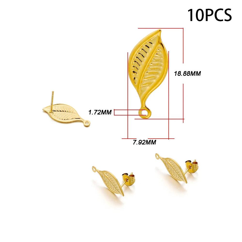 10-20pcs Stainless Steel Blank Earring Stud Golden Earrings Base With Earring Plug Connectors For DIY Jewelry Making Accessories