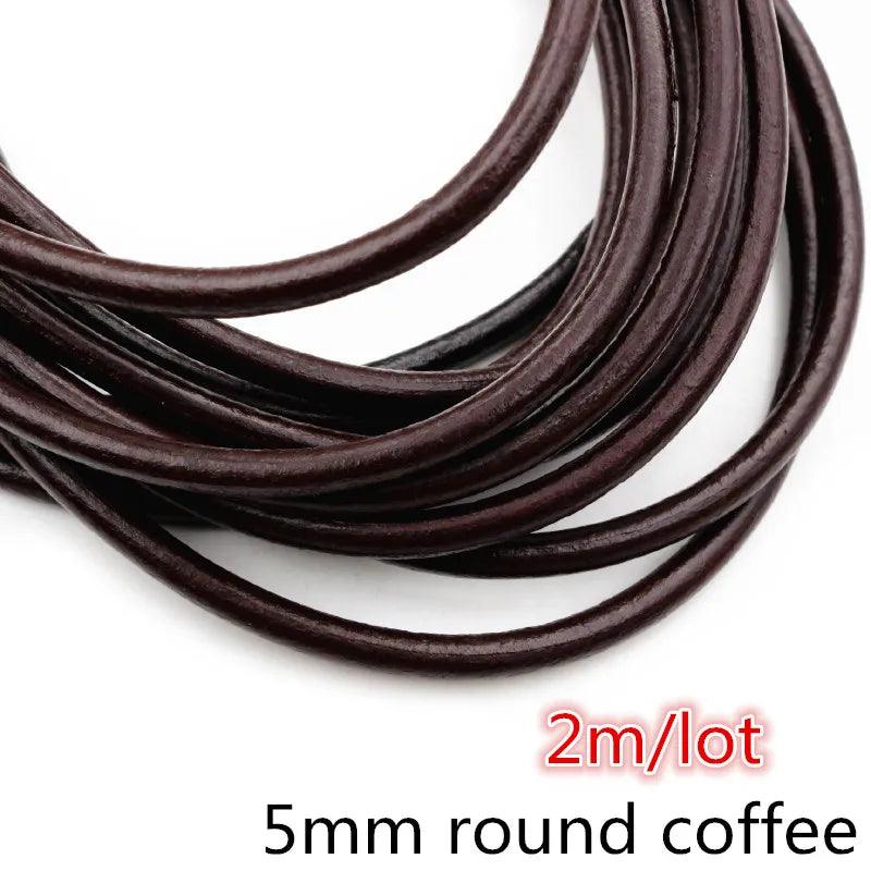 2-5m/lot 1-8mm Genuine Cow Leather Round/Flat Strand Thong Cord DIY Bracelet Findings Rope String For Jewelry Making Accessories