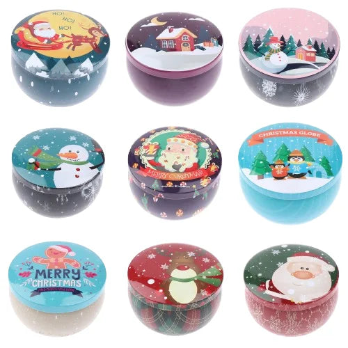 1pc Christmas Tinplate Round Candy Tin Can Candle Jars With Lid Candle Container Empty Box Cookie Candy Storage Gift Case